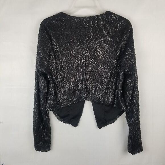 TORRID BLACK SEQUINED CROPPED JACKET. Size 00. - Picture 9 of 12